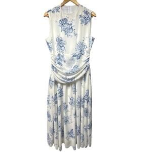 Floral Garden Party Dress Size Medium Maxi Sleeveless Blue White Wedding Cottage